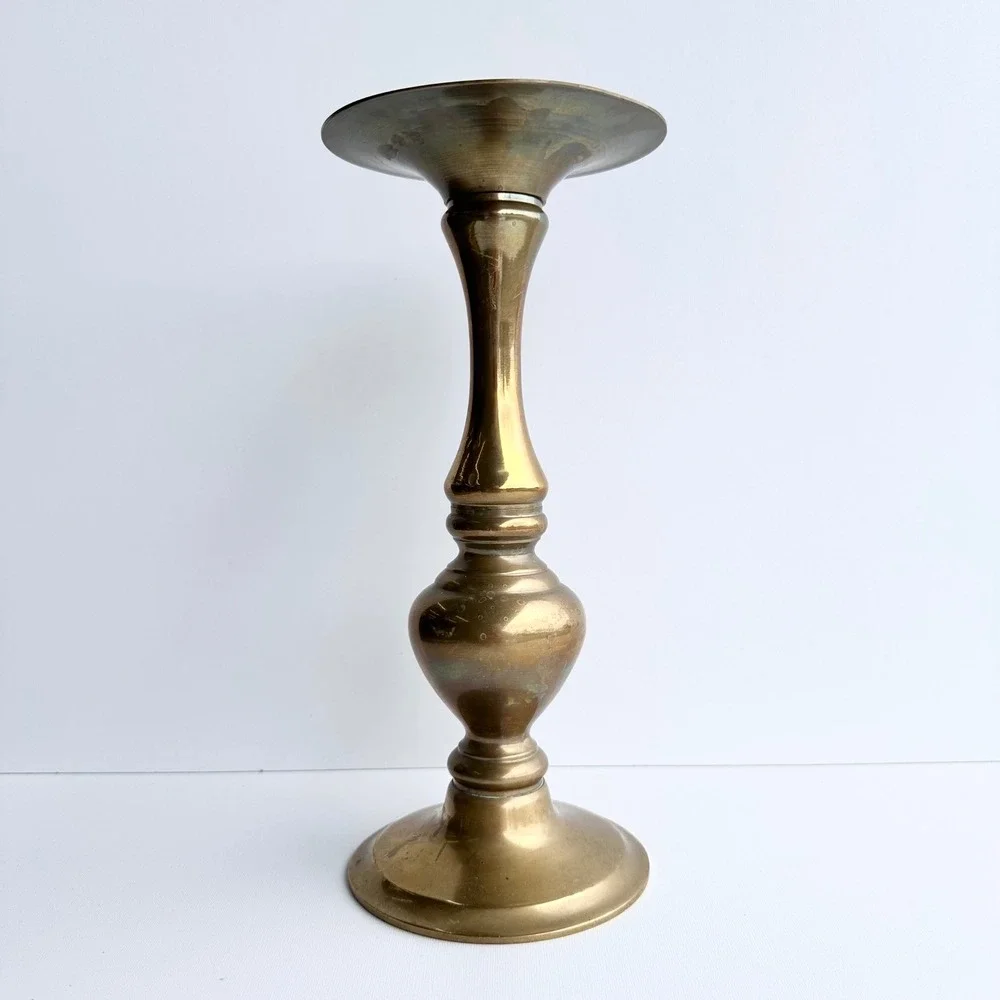 Vintage Brass Candle Stick Large Gold‎ French Old World Cottagecore Art Decor